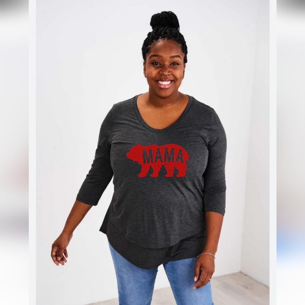 Latched Mama Charcoal Gray Mama Bear Top